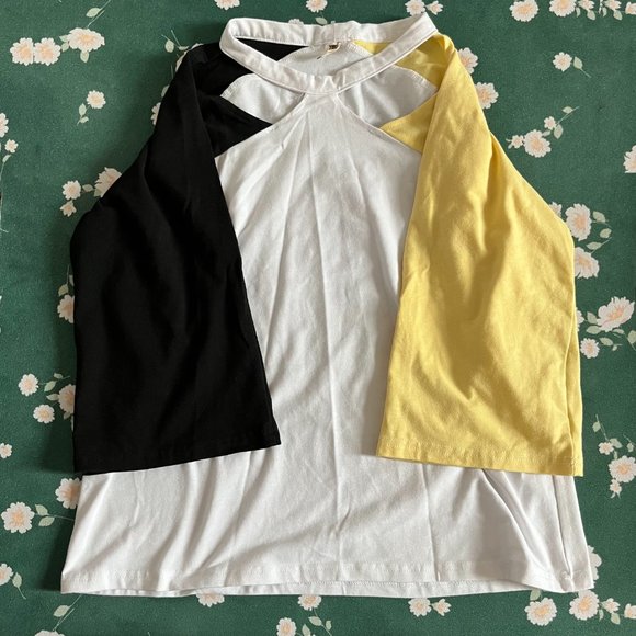 !!SOLD!! Shirt Bundle | Cutout Neckline Blouse + V Short Sleeve - Picture 8 of 9